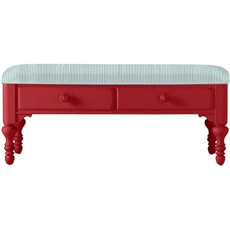 Bed End Bench Upholstered in Ticking Marine Fabric